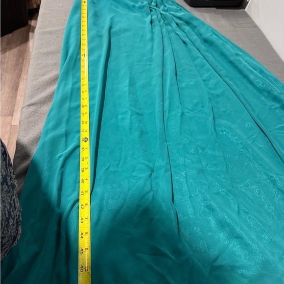 May Queen Teal One Shoulder Dress with Gold Detailing - Picture 8 of 12